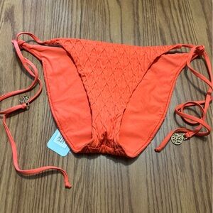NWT Luli Fama Diamond Girl Seamless Side Tie Bikini Bottom Haute Red Size L